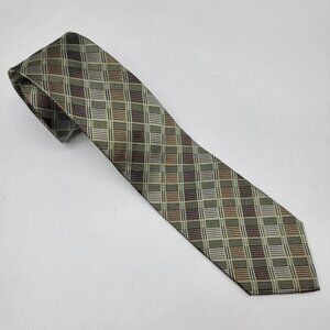 Pronto Uomo 100% Silk Men’s Necktie Browns Greens Tan Geometric‎ Tie Formal NWT